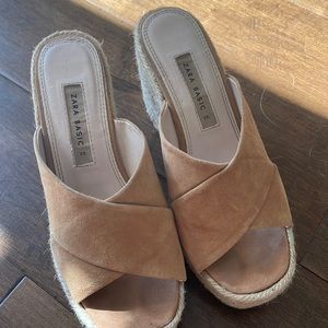 Zara suede tan wedge sandals size 5